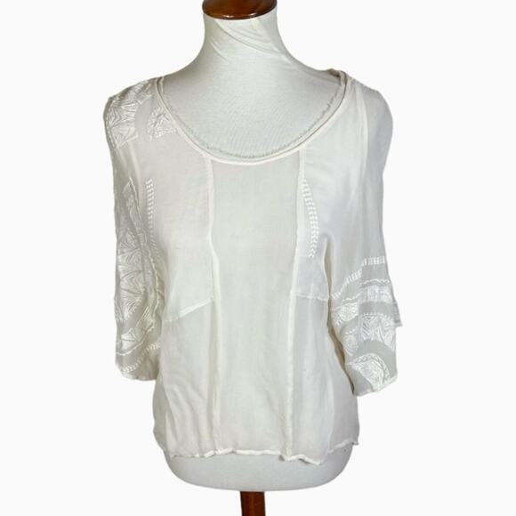 Twelfth Street by Cynthia Vincent Cream Silk Embroidered Blouse Size M - Picture 1 of 7